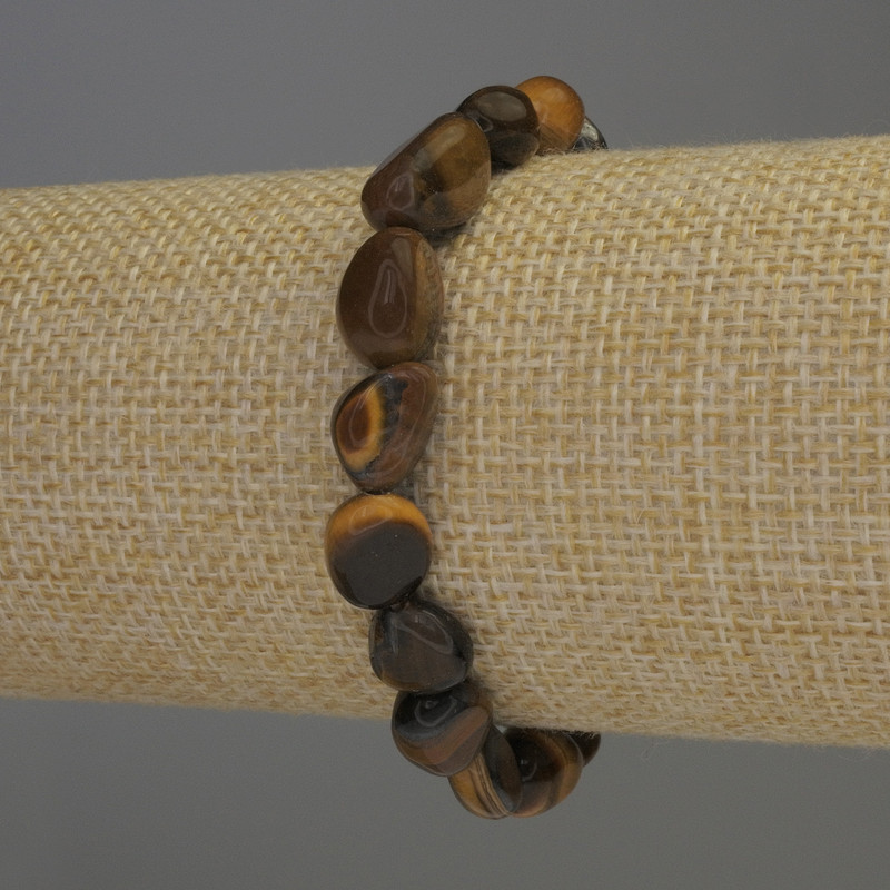 Armband aus Tigerauge, Trommelperlen, Ø 10–12×9 mm, Länge 18 cm Stretch