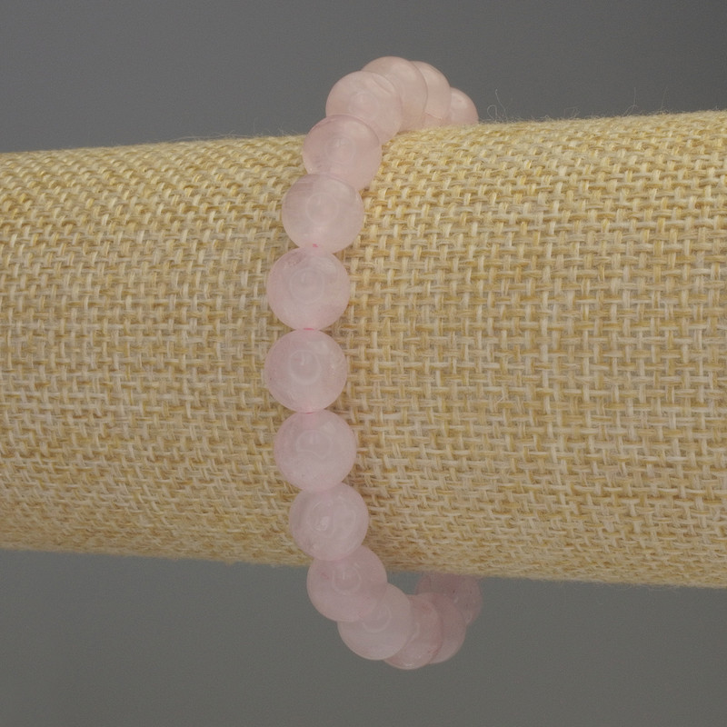 Rosenquarz-Armband, glatte Kugeln, Durchmesser ca. 8 mm, Länge ca. 18 cm, Stretcharmband