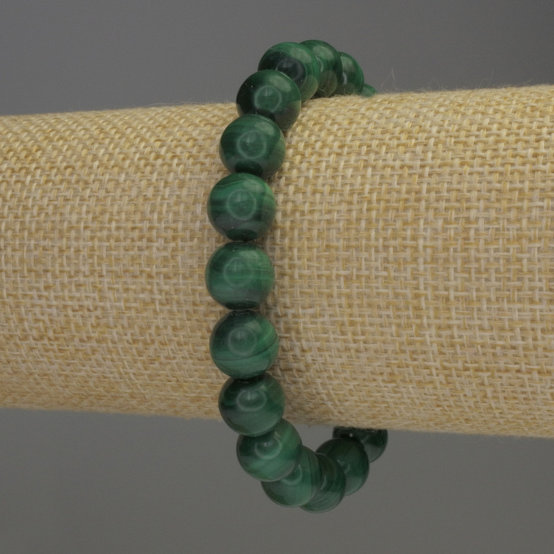 Malachit-Armband, natürlicher Stein, glatte Kugeln, Durchmesser 10 mm, Länge 18 cm