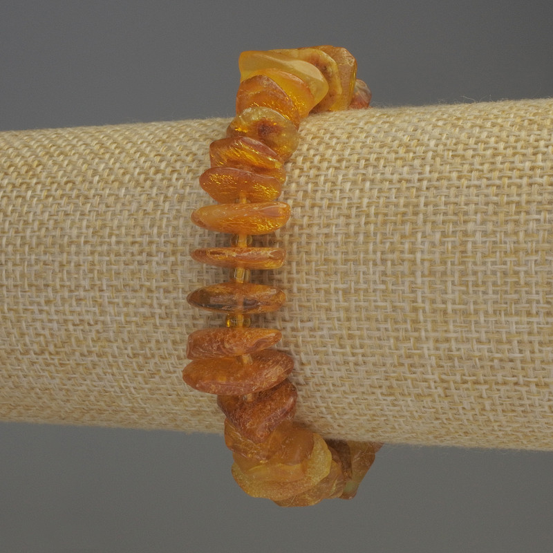 Bernstein-Krümel-Armband mit Perlen 12×3,5 mm ±, Länge ca. 18 cm ±, Elastikarmband