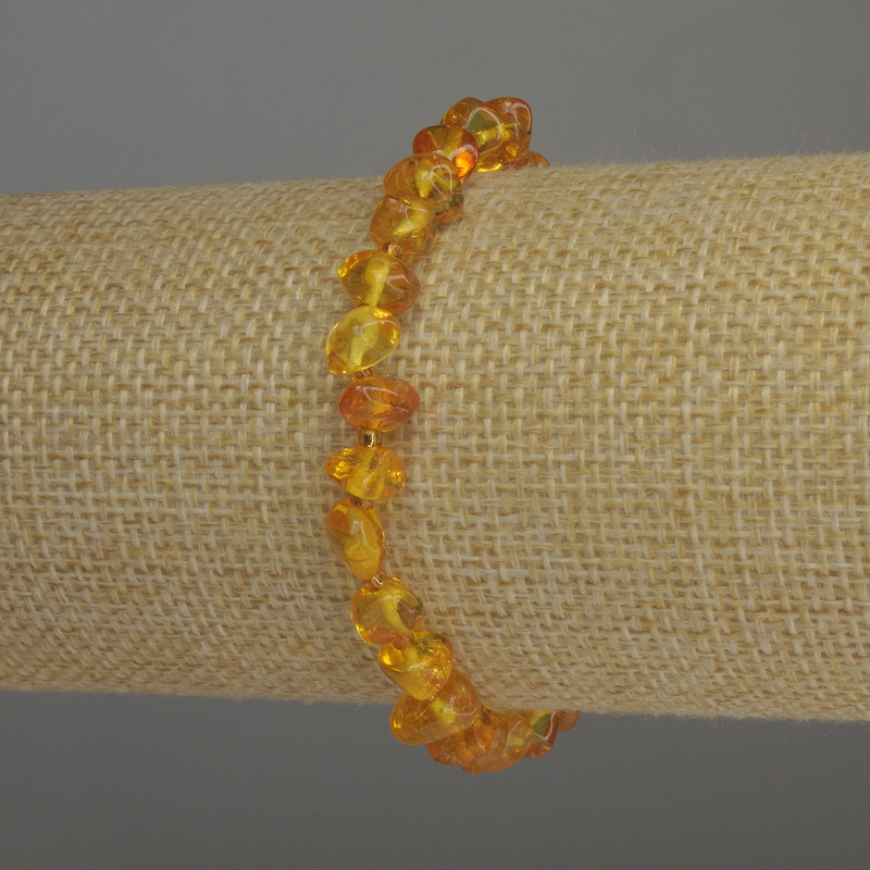 Bernstein-Armband mit glatten Perlen, Durchmesser ca. 7×5 mm, 2 mm Seed Beads, Länge ca. 18 cm, Stretch
