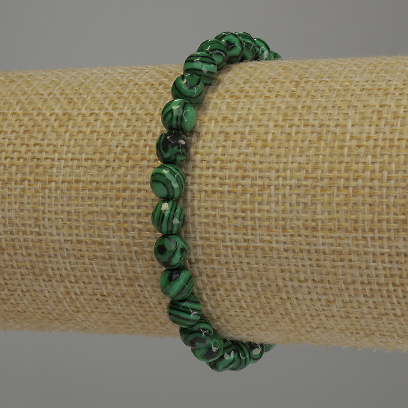 Malachit-Armband, facettierte Kugeln, Durchmesser ca. 6 mm, Länge ca. 18 cm, Elastikband