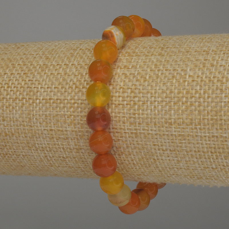 Armband aus orangefarbenem Achat, glatte Kugeln, Durchmesser ca. 8 mm, Länge ca. 18 cm, Stretch