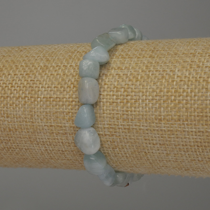 Aquamarin-Armband, facettierte Perlen, Durchmesser ca. 8–9 × 7 mm, Länge 18 cm, Stretcharmband