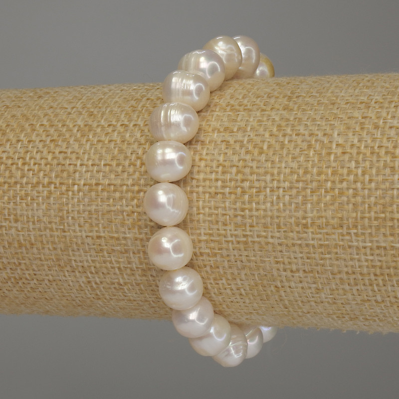 Armband aus Flussperlen, Durchmesser 9×8 mm, Länge 18 cm (Elastikarmband)
