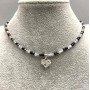 Choker aus Turmalin und Labradorit, facettierter Würfel 3 mm+-, Herz-Anhänger 12 mm+-, Länge ca. 38 cm+-, mit Verlängerungskette und Verschluss