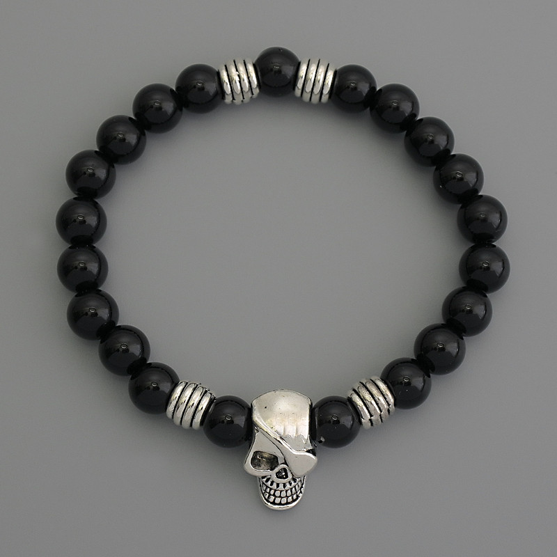 Achat-Armband mit Kugeln, Durchmesser ca. 10 mm, elastisch, mit Metall-Einsätzen, Länge ca. 18 cm