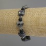 Armband aus Labradorit mit Herz, Ø ca. 12 mm – Shungit-Kügelchen Ø ca. 6 mm – mit Metall-Einlagen, Länge ca. 18 cm, elastisch