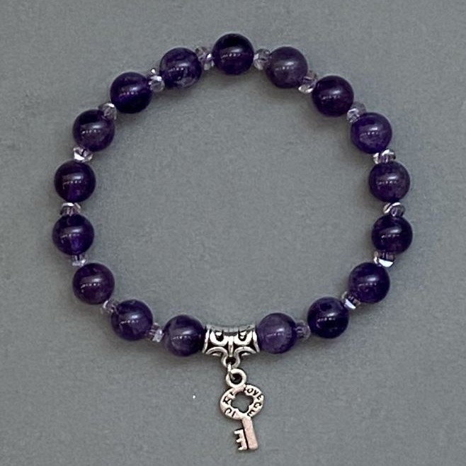 Armband Amethyst glatte Kugeln, Durchmesser 8 mm ± Kristallperlen 4×2,5 mm ±, Länge 18 cm ± Stretcharmband
