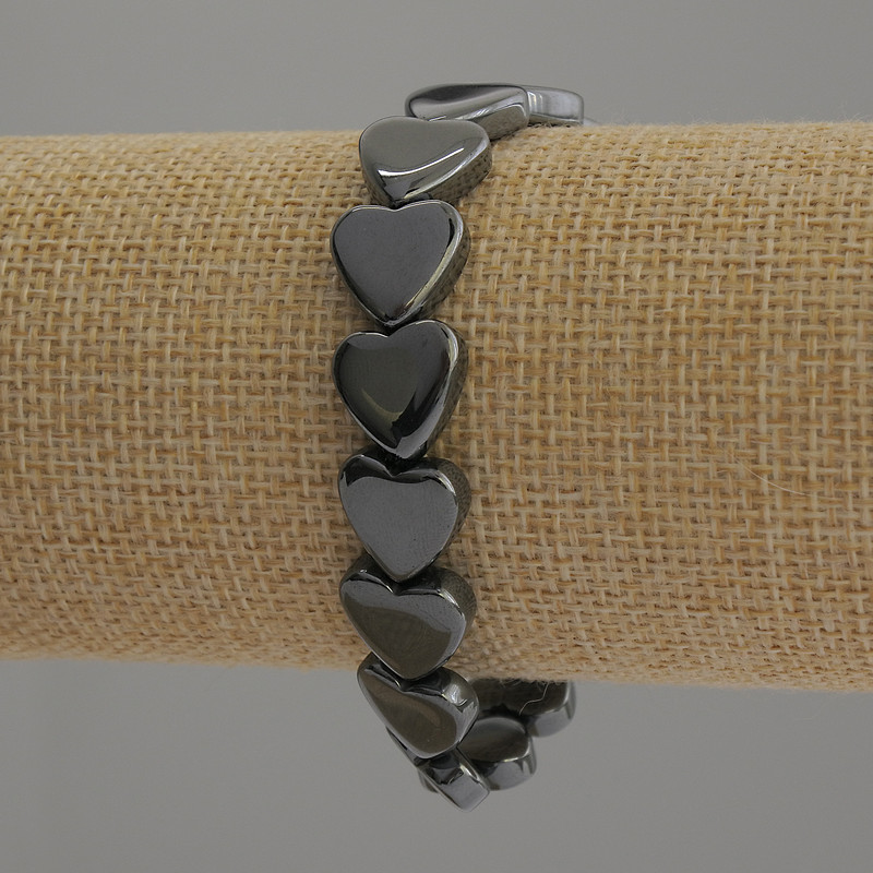 Hämatit-Armband in Herzform, Durchmesser ca. 12 mm, Länge ca. 18 cm, Stretch-Armband