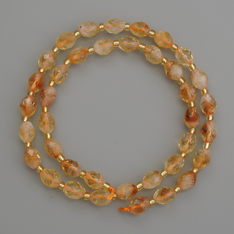 Natürliche Citrin-Perlen, facettierte Körnerperlen, Durchmesser ca. 8×6 mm, mit 3 mm Rocailles, Länge ca. 40 cm