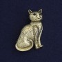 Katzen-Brosche mit Anhänger, schwarze Strasssteine, Farbe dunkles Gold, goldfarbenes Metall, 45×25 mm+