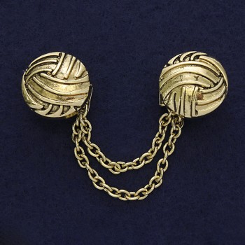 Brosche für Cardigans aus goldfarbenem Metall, Durchmesser ca. 20 mm, Kettenlänge ca. 9 cm
