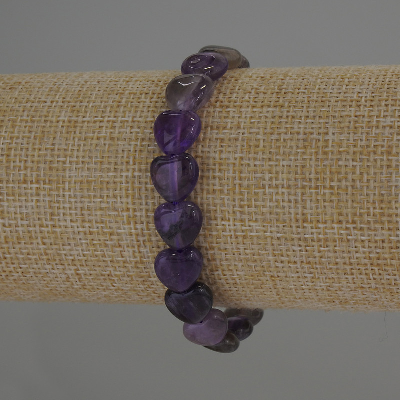 Armband mit Amethyst-Herz, Durchmesser 10 × 10 mm, Länge 18 cm Stretcharmband