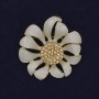 Brosche-Anhänger Blume, weiße Emaille, Strasssteine, 37 mm ±, goldfarbenes Metall