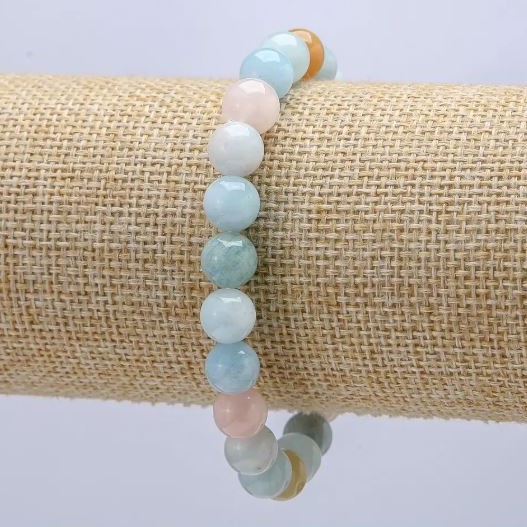 Morganit-Armband aus Naturstein, glatte Kugeln, Ø 8 mm, Länge ca. 18 cm, Stretch