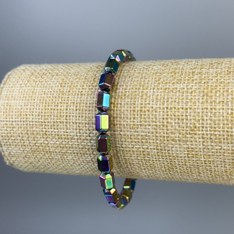 Hämatit-Armband, sechseckige Perlen, mehrfarbig, Durchmesser 8×5 mm, Länge 18 cm, Stretcharmband