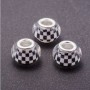 Pandora-Perle weißes Schachbrettmuster, Kunststoff, Durchmesser 13 mm, Lochdurchmesser 5 mm, Verpackung 11 Stück