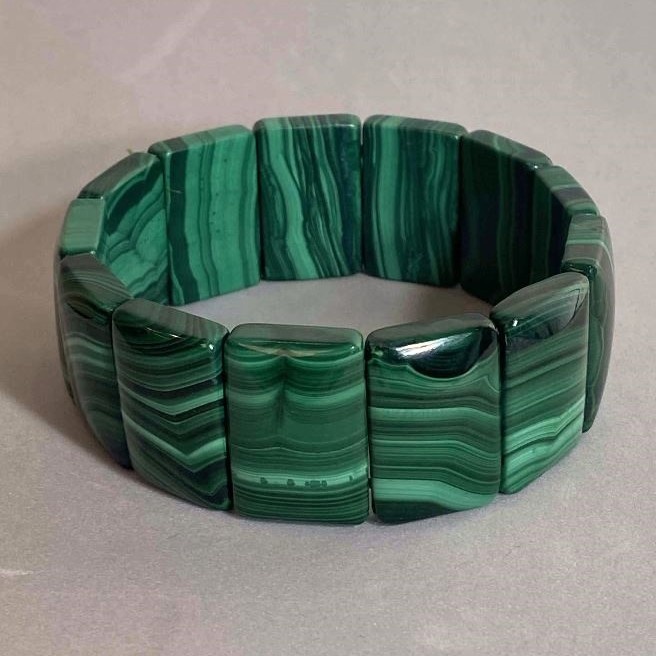 Malachit-Armband aus Naturstein, Glieder 25×17 mm, Länge ca. 18 cm, Stretch