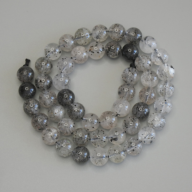 Perlen aus Herkimerquarz – Diamantquarz, glatte Kugeln 8 mm, Länge ca. 40 cm
