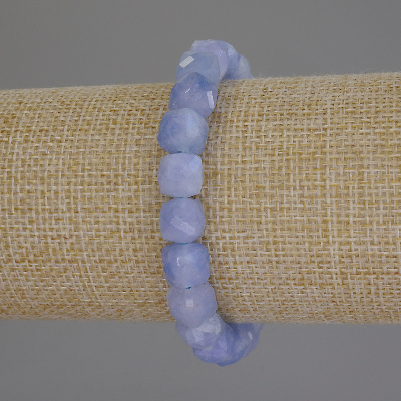Armband Aquamarin facettierte Würfel, Durchmesser ca. 9 mm, Länge ca. 18 cm, Stretcharmband