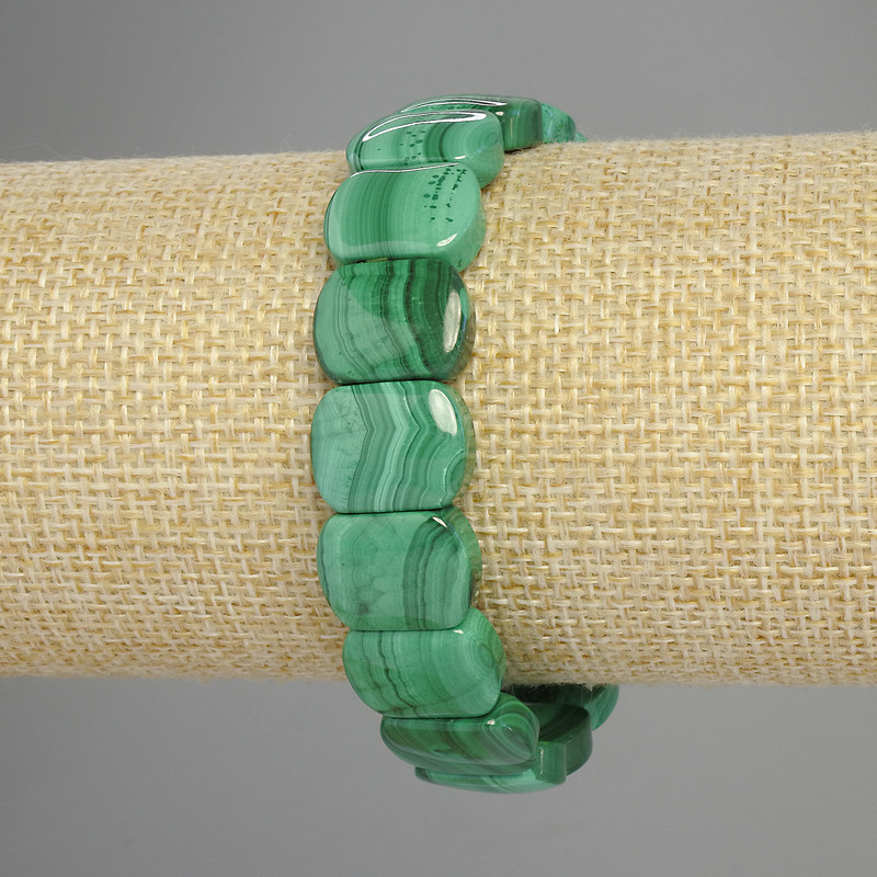 Malachit-Armband, Naturstein, abgerundete Glieder, Durchmesser ca. 14×11 mm, Länge ca. 18 cm, Stretch