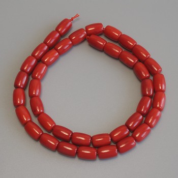 Korallen-Perlen in Barrelform, 10×6,5 mm, Länge ca. 41 cm, auf der Schnur