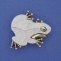 Brosche-Anhänger Frosch mit Perlmutt, Farbe Weiß, Strasssteine, goldfarbenes Metall, 35×34 mm+