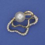 Brosche Akzent Perle (einzeln) weiße Strasssteine goldfarbenes Metall 37×30 mm+