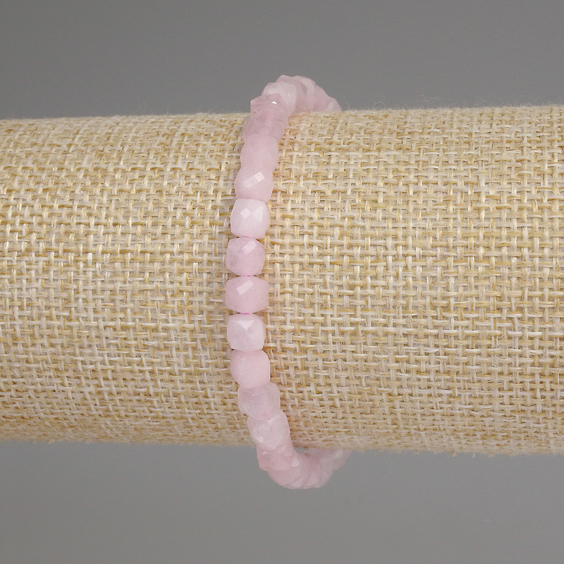 Armband aus Rosaquarz, facettierte Würfel, Durchmesser 5 mm, Länge 18 cm, Stretcharmband