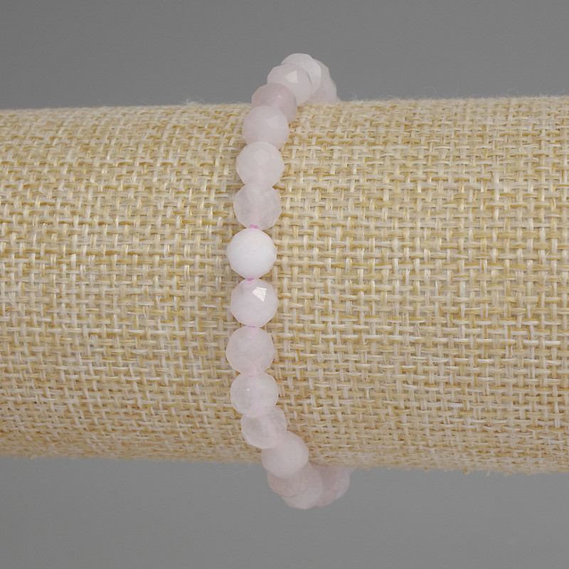 Armband Rosenquarz, facettierte Kugeln, Durchmesser ca. 6 mm, Länge ca. 18 cm, Stretcharmband