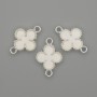 Kleeblatt-Verbindungsstück, weiß, silberfarbiges Metall, 20×14 mm, ± Packung 3 Stück