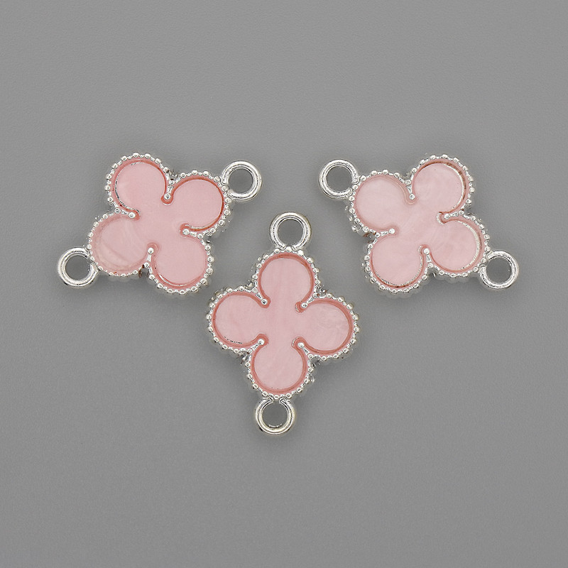 Verbindungsstück Kleeblatt rosa silberfarben 20×14 mm ± Packung 3 Stück