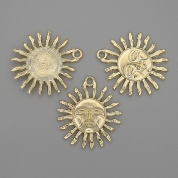 Anhänger 'Sonne', goldfarbenes Metall, Durchmesser ca. 29 mm, Länge ca. 33 mm, Verpackung 3 Stück