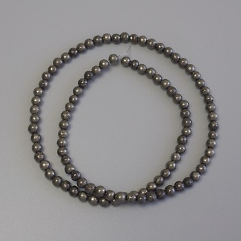 Pyrit-Perlen auf Schnur – glatte Kugeln, Durchmesser ca. 4 mm ±, Länge ca. 38 cm ±