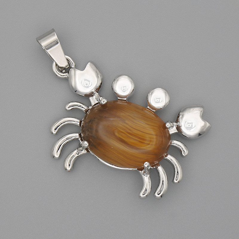 Anhänger Krabbe aus Tigerauge, 40×22 mm, silberfarbenes Metall
