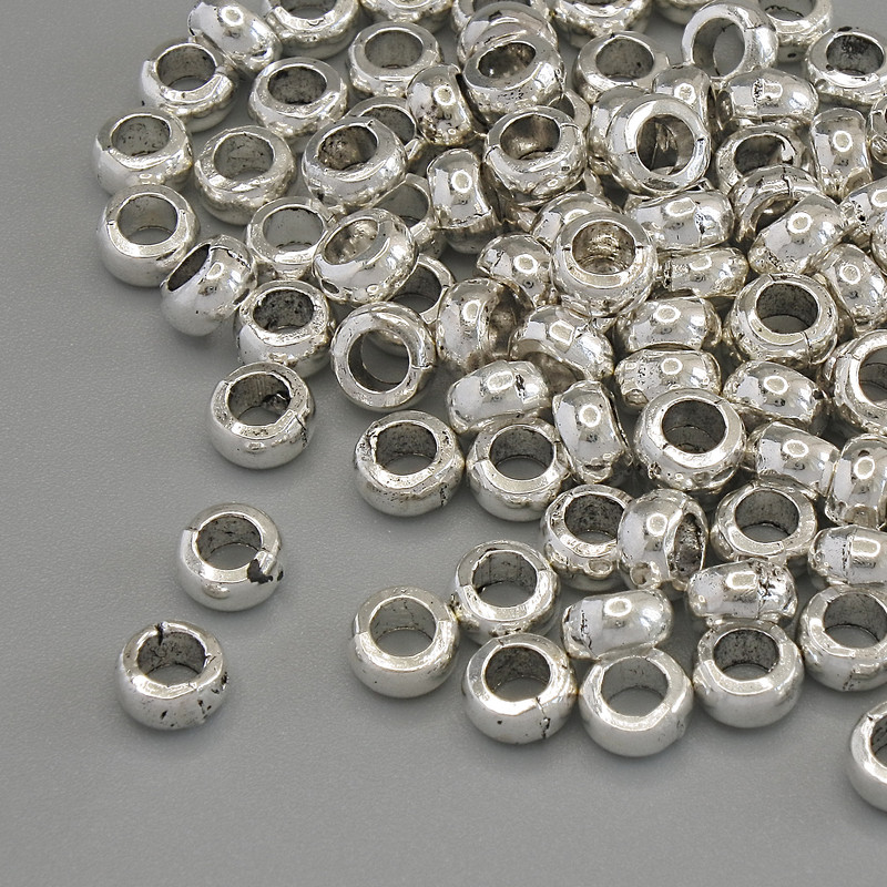 Schmuckzubehör – Silberfarbene Einlegeperle, Durchmesser 5×3 mm, Loch Ø ca. 3 mm, Verpackung 20 g (ca. 100 Stück)