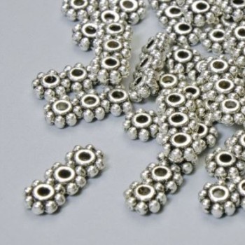 3-Strang-Trennperle, Maße 15 × 6 mm, 5 mm ±, Bohrung 2 mm, silberfarbener Metallton, 22 Stück