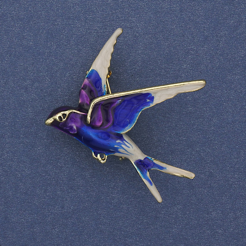 Brosche/Anhänger Vogel mit farbiger Emaille, goldenes Metall 38×26 mm+