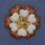 Brosche Blume braun und beige Emaille Katzenauge-Perle silbernes Metall 61 mm+