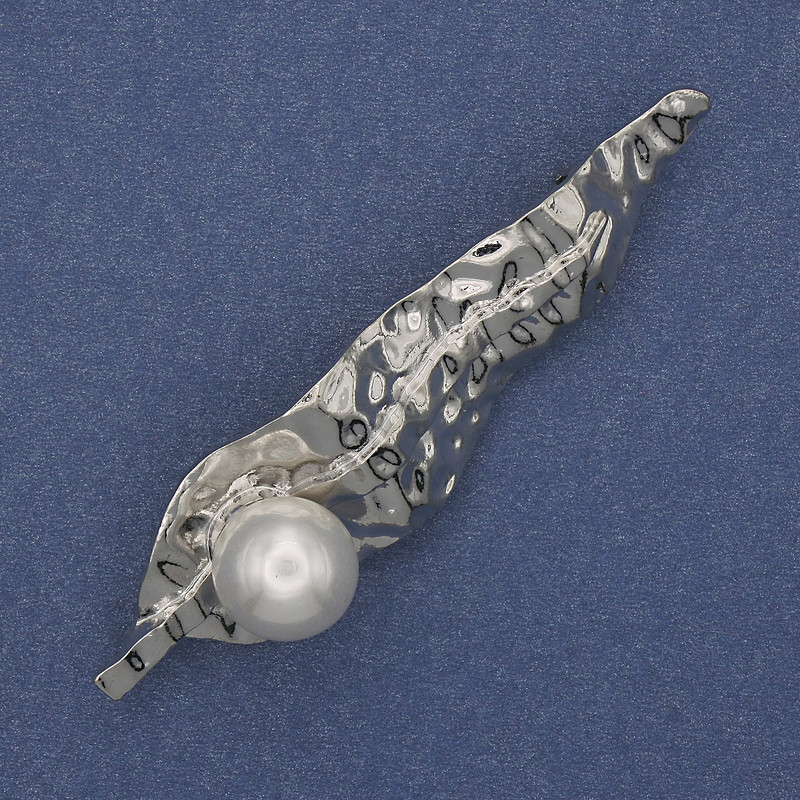 Brosche 'Akzent' mit Perle, silberfarbenes Metall 70×18 mm+