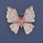 Schmetterling-Brosche Anhänger, weiße und rosa Emaille, irisierende Strasssteine, goldfarbenes Metall, 39×42 mm+