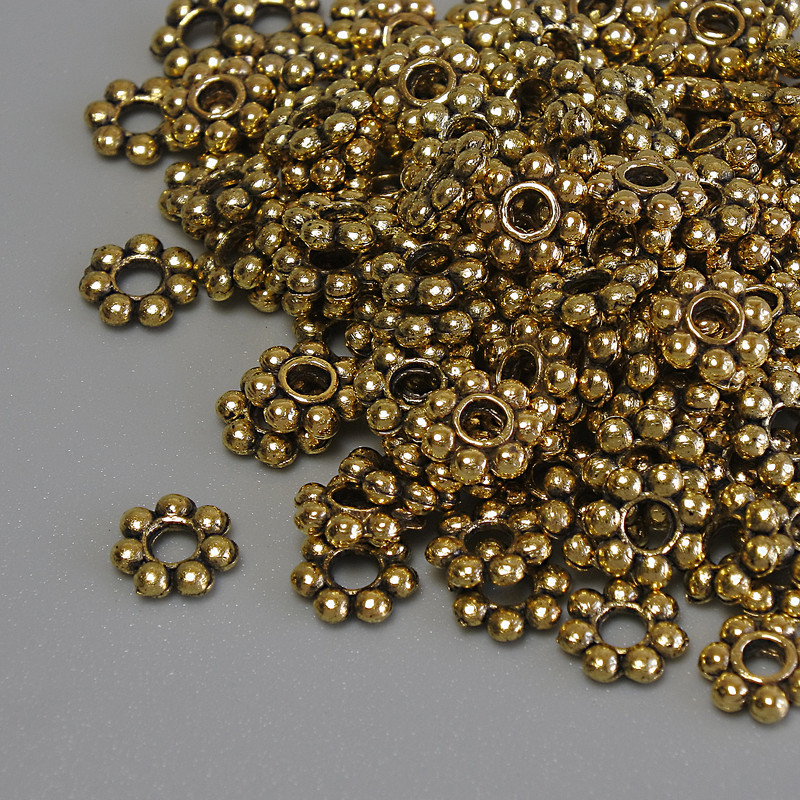Goldfarbene Perleinsätze – Schmuckzubehör, Durchmesser 6×1,5 mm, Lochdurchmesser ca. 2 mm, Verpackung 20 g (ca. 132 Stück)