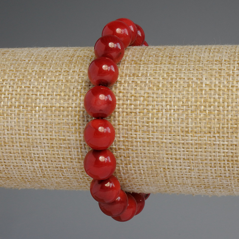 Korallenarmband, glatte Kugeln 10 mm, Länge ca. 18 cm, elastisch