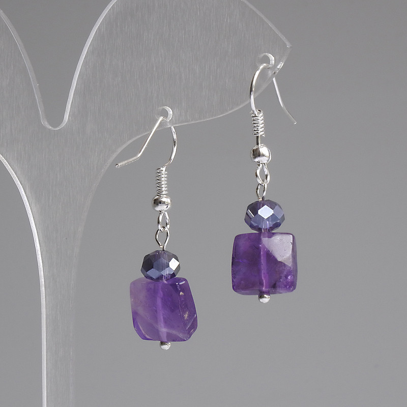 Ohrringe Amethyst facettiert quadratisch 10×10 mm ± tschechisches Glas Rondell 6×5 mm ±, Länge 37 mm +