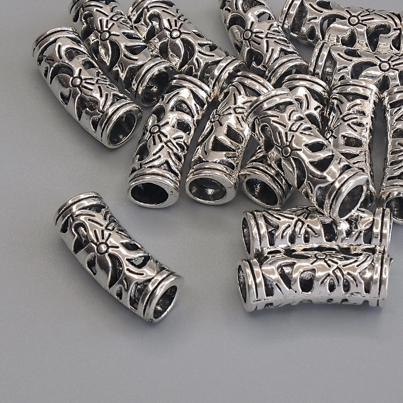 Beschläge, Perleinsatz in silberfarbener Metallfarbe, Abmessungen ca. 19,5×7 mm, Lochdurchmesser ca. 4,8 mm, Verpackung 15 Stück