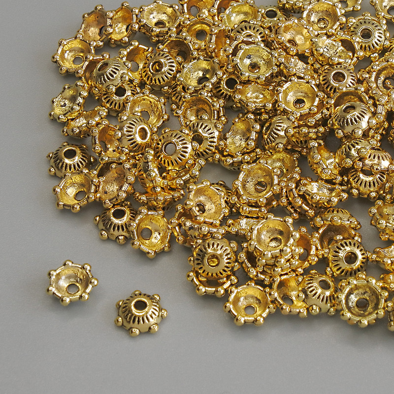 Perlkappe, goldfarben, Durchmesser 5,5×1 mm, Lochdurchmesser ca. 1,3 mm, Verpackung ca. 20 g (~143 Stück)