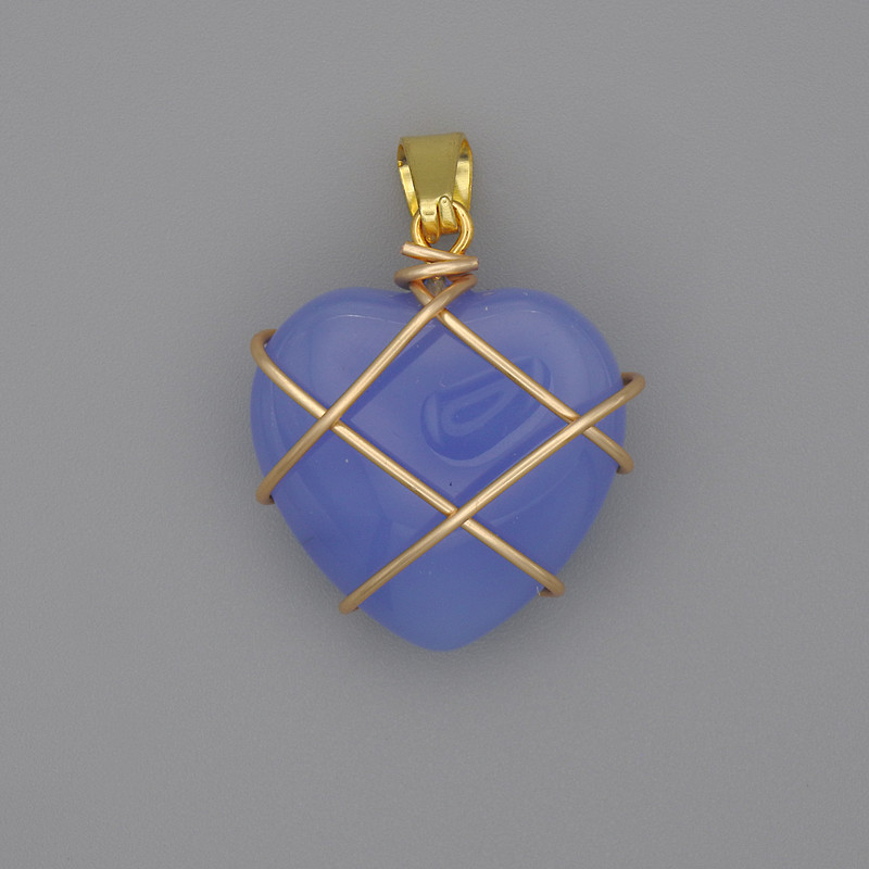 Herz-Anhänger in Aquamarin-Geflecht, 21×21 mm ±, Durchmesser ca. 30 mm ±