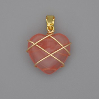 Anhänger Herz aus Chalzedon im Geflecht, 21 × 21 mm, Ø ca. 30 mm