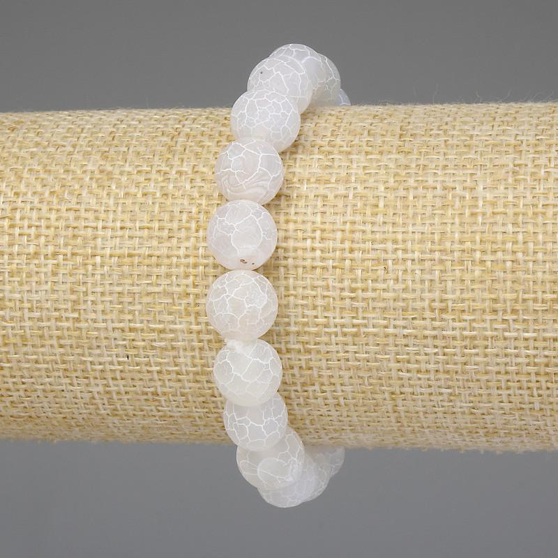 Armband aus weißem frostigen Achat – glatte Kugeln 10 mm, Länge ca. 18 cm, Stretch